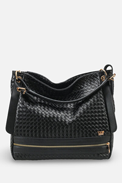 Solo Bag Γυναικεία μαύρη πλεκτή, καθημερινή, κομψή, μαλακή, μεγάλη τσάντα ώμου