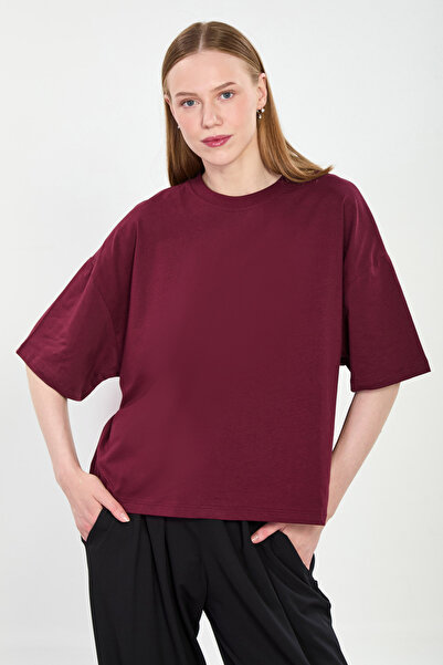 BARRELS AND OIL Γυναικείο T-Shirt Oversize με λαιμόκοψη ποδηλάτου - Δαμασκηνί