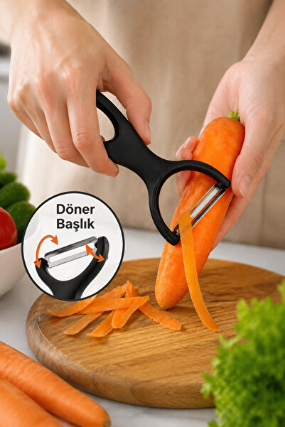 GENCHOME HOMEWARE Döner Başlıklı Paslanmaz Çelik Bıçaklı Soyacak Ergonomik Se...