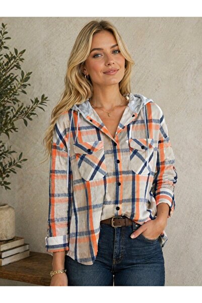 MAMAYAGA Γυναικείο μοτίβο, πολύχρωμο ξυλοκόπο, φαρδύ και φαρδύ, casual διπλό ...