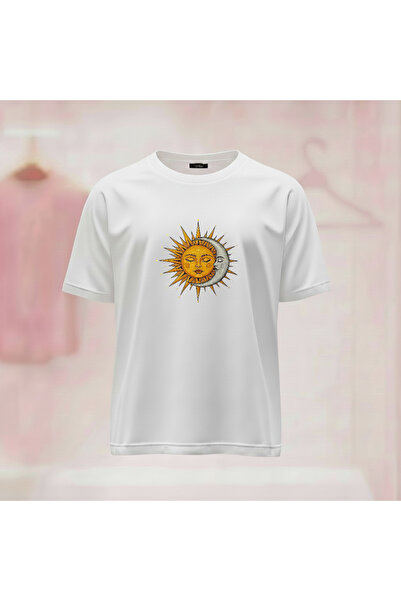 Vordevia Moon and Sun Printed Crew Neck Wide Fit Unisex Tshirt