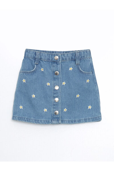 LC Waikiki Fustă din denim florală pentru fete cu talie reglabilă
