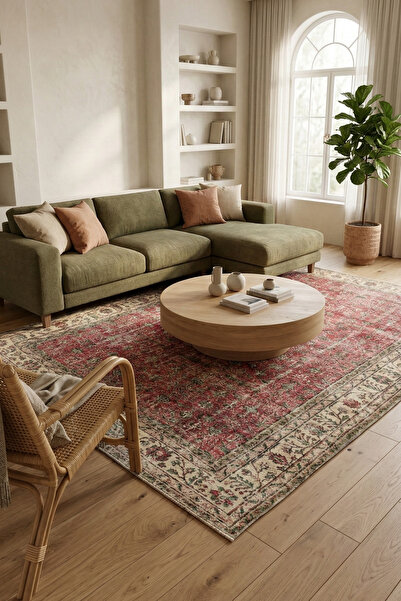 Loop Rugs Çok Renkli El Dokuması Vintage Salon Halısı - Eskitme Organik Yün P...