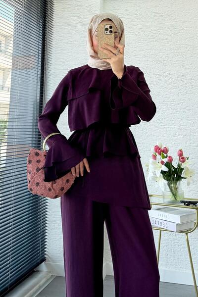 MELEK ARAZ Σετ δύο τεμαχίων Eliz Modal με στρώσεις Volan – Δαμασκηνί