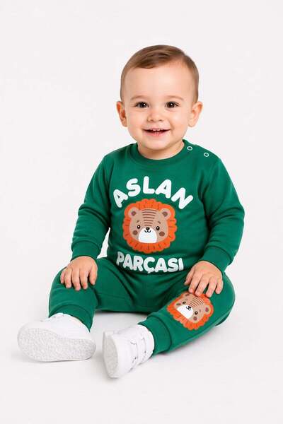 Lion Piece Printed Baby Boy 2pcs Set | Seasonal 2 Yarn Sweatshirt Tracksuit Bottom Top Set 3-