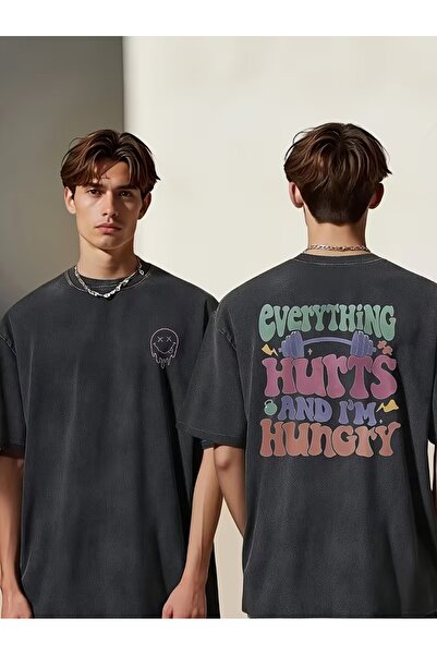 LAND MODA Totul mă doare și sunt foame - Tricou amuzant vintage spălat, cu as...