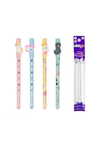 Strigo Σετ 4 στυλό και 3 ανταλλακτικά μελάνια με δυνατότητα διαγραφής - Γατάκια