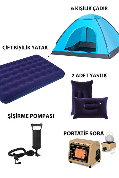 Onetick 6 Kişilik Kamp Çadırı, Çok Amaçlı Portatif Soba, Çift Kişilik Yatak, ...