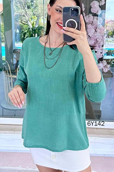 İnce Topuk Φούστα από ύφασμα καφέζ και λινή μπλούζα 6y142