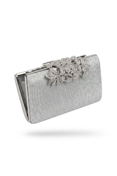 Alphus Κομψή τσάντα βραδινού φορέματος με ασημί πέτρα