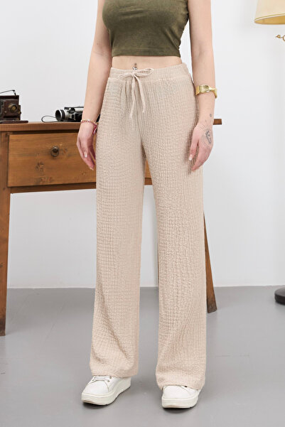 alanora Women's High Waist Seersucker Textured Wrinkled Pants