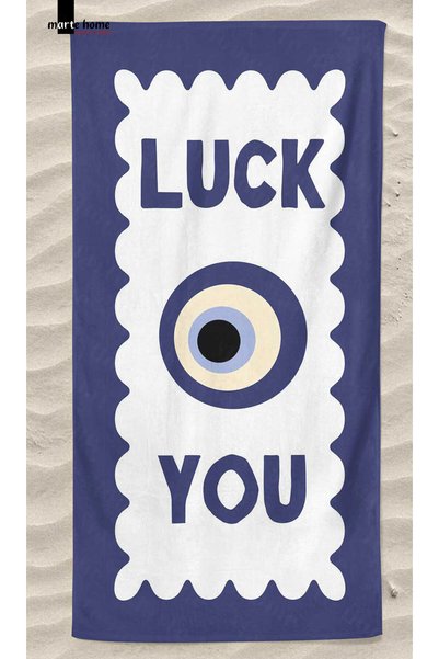 Marte Home Luck You - Nazar Bead Printed Colorful Beach Towel - 75X150 cm