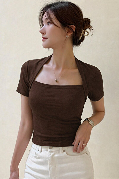 COOL TARZ Γυναικείο μοντέρνο μπλουζάκι με γιακά κύκνου σε καφέ απόχρωση – Άνε...