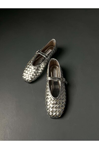 MERVE SARIDEMİR SHOES Gümüş Örgü Detaylı Babet