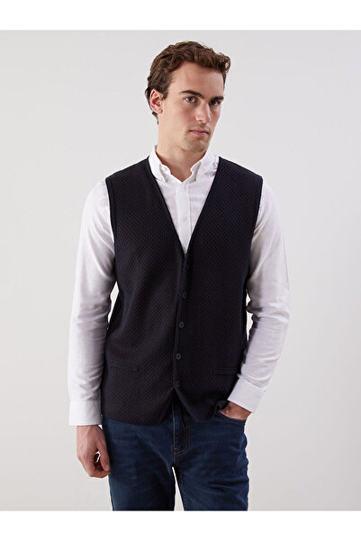LC Waikiki Burgundy Standard Fit V-Neck Men's Knitwear Vest