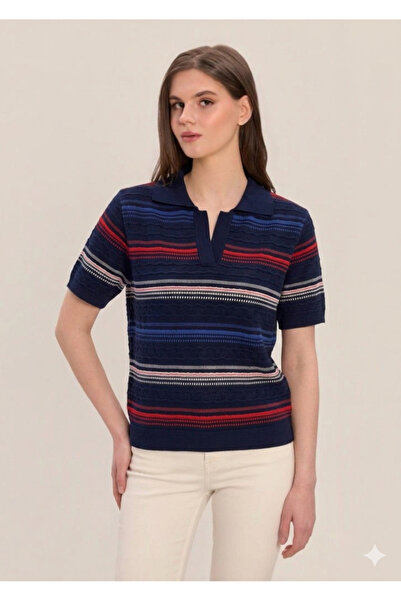 Lal Triko POLO YAKA ÇİZGİLİ MERSERİZE BLUZ 13033