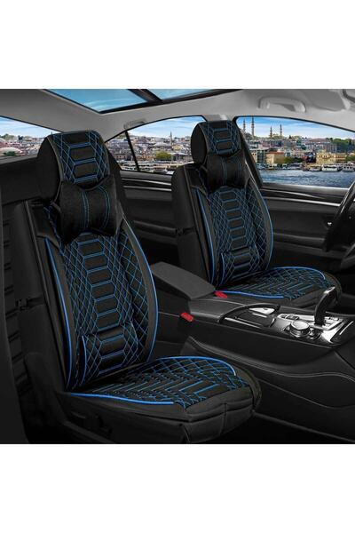 Empressco Fiat Egea Sedan Lüks Deri Oto Koltuk Kılıfı Ön/arka Set Siyah Mavi