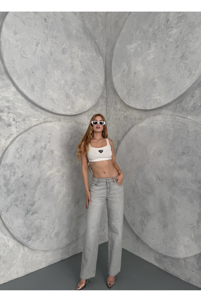 BPF Açik Gri Wide Leg Denim Pantolon