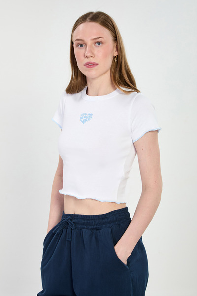 BARRELS AND OIL Women's Crop Body with Sewing Details and Printed Front - Whi...