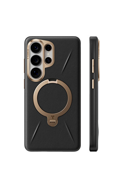 TORRAS Samsung Galaxy S26 Ultra Uyumlu VegSkin MagSafe Standlı Siyah Deri Kılıf