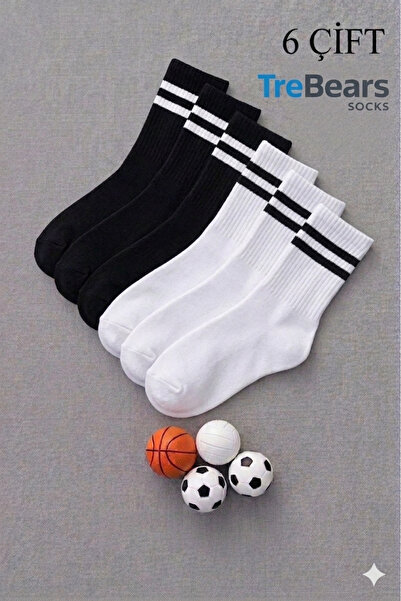 Retro Athletic: 6'lı Paket Siyah & Beyaz Asorti Spor Çorabı