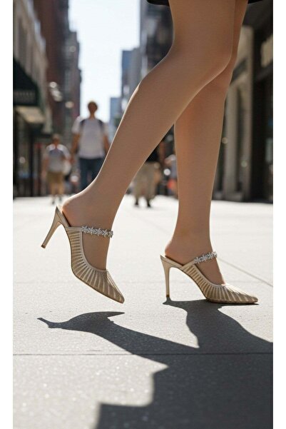 VESS MODA Πέτρινες Λεπτομερείς Παντόφλες Βραδινού Φορέματος με Λεπτό Τακούνι ...