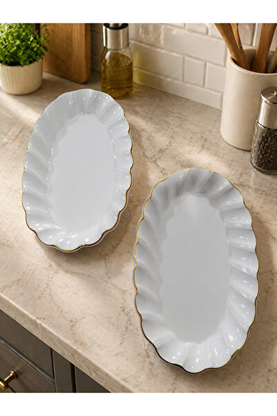 2-Piece Gold Gilded Fan Platter,Serving Plate