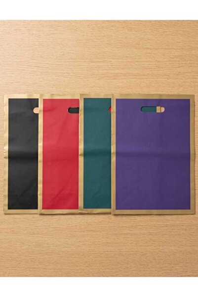 aybaş kağıtçılık 4 Renk Lüks Gold Şeritli , El Geçme Hediye Paketi Seti 28x40 cm