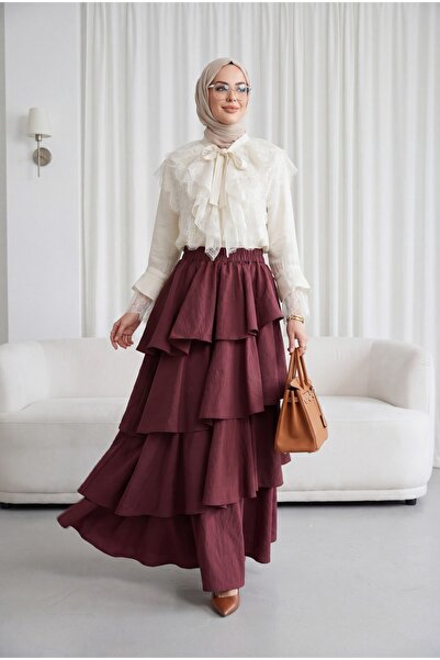 HİJABAYA Πουκάμισο Cupra με δαντέλα στο λαιμό, βολάν και λεπτομέρεια από δαντ...