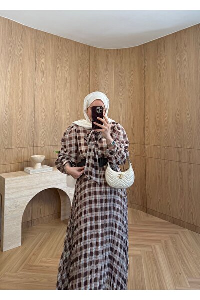 SOİ Miori Plaid Chiffon Dress Brown