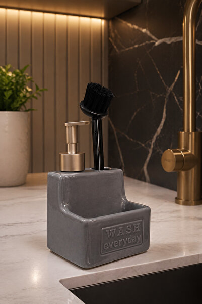 MAKRİ HOME 500 ml Γκρι κεραμικός διανομέας υγρού σαπουνιού, δοχείο απορρυπαντ...