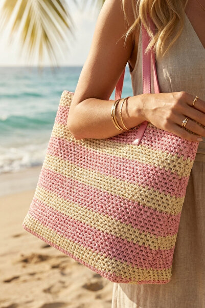 LAGRANZE Μεγάλη ψάθινη τσάντα παραλίας – Μεγάλος εσωτερικός όγκος
