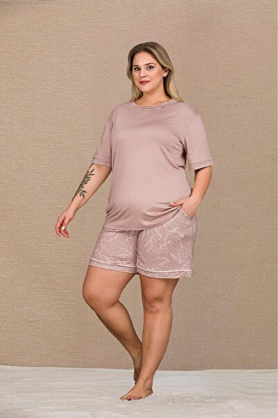 Lady Lingerie Γυναικείο Σετ Πιτζάμες Μεγάλου Μεγέθους με Κοντομάνικο Σορτς