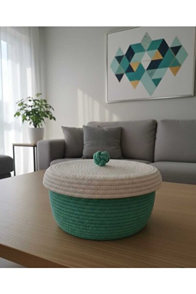 MOTTOMOR Multi-Purpose Cream- Green Covered Basket Organizer Gift 18 cm