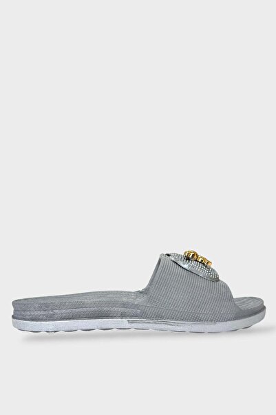 Liger Ribbon Detailed Comfortable Sole Sea Pool Beach Women's Slippers Gray