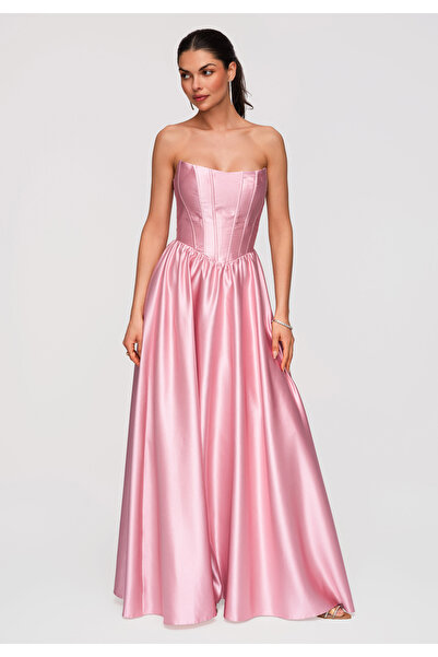 Larica Γυναικείο Μάξι Φόρεμα Βραδινό με Κορσέ LA-OM-DLR351 Ροζ