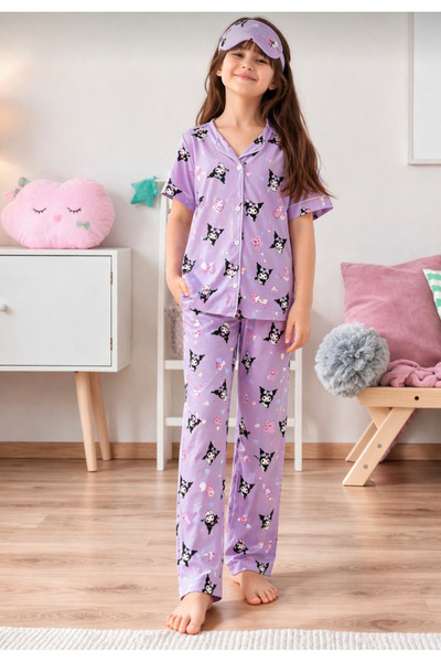 zahider Κοριτσίστικο καλοκαιρινό κοντομάνικο σετ πιτζάμες με Βαμβάκι κουμπιά ...