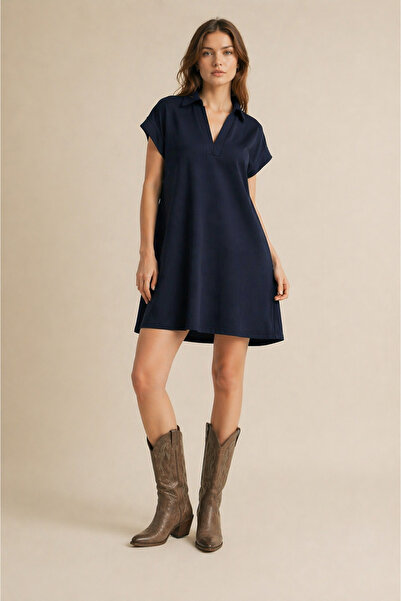 Kirazgym Shirt Collar Mini Dress - Navy