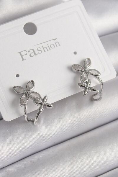 norsary Brass Silver Color Zircon Stone 2 Piece Flower Model Women's Earrings