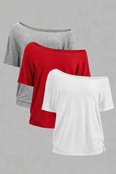 npLStore Γυναικείο Σετ μπλουζάκι με λαιμόκοψη 3 τεμαχίων