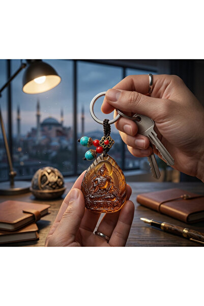 Kuzey Tacı Εθνικό μπρελόκ με σχέδιο Βούδα από φυσικό γυαλί, με τιρκουάζ λεπτο...