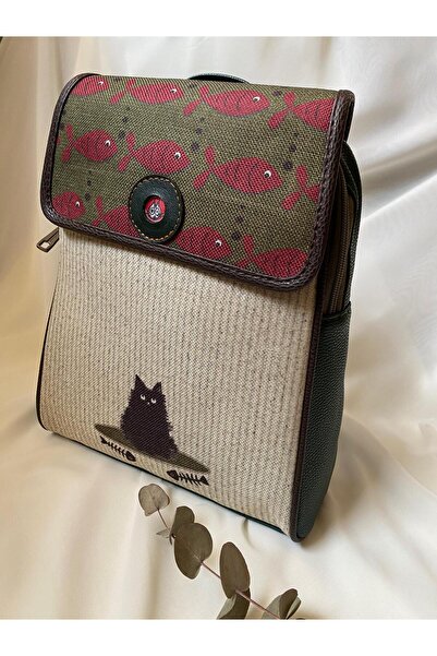 Şaşıkedi Bohemian Style Cat Figure Covered Backpack