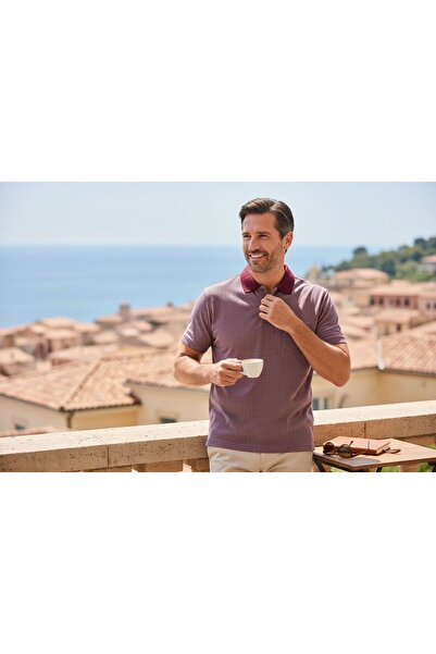 GÖMLEK GALERİSİ Men's Regular Fit Patterned Polo Collar Cotton T-Shirt