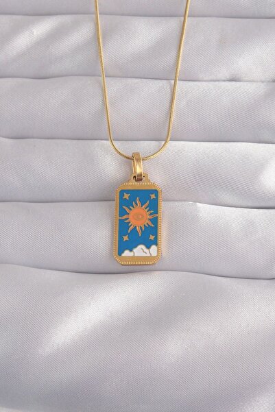 norsary 316L Steel Gold Color Blue Enamel Sun Model Tarot Necklace