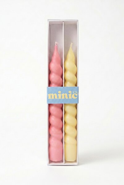 Minic Store 2'li Spiral Şamdan Mum - Pembe & Sarı 21cm