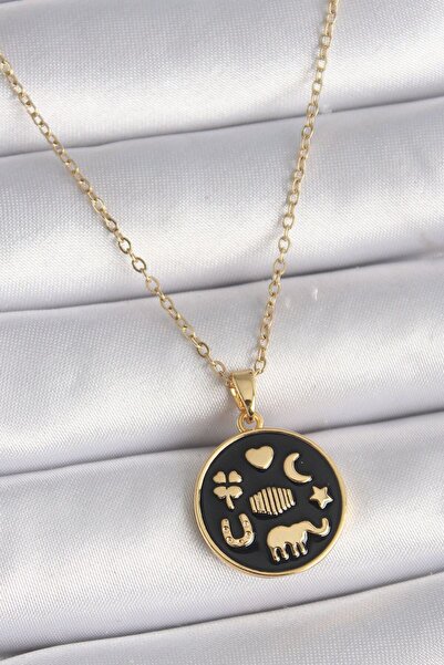 norsary 316L Steel Gold Color Black Luck Necklace