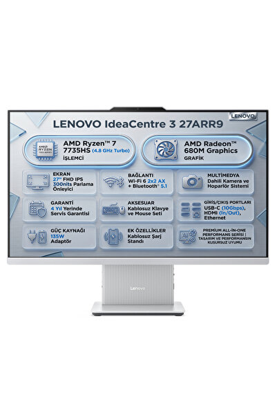 LENOVO IdeaCentre 3 27ARR9 Amd Ryzen 7 7735HS 16GB 512GB SSD 27" W11P All In ...