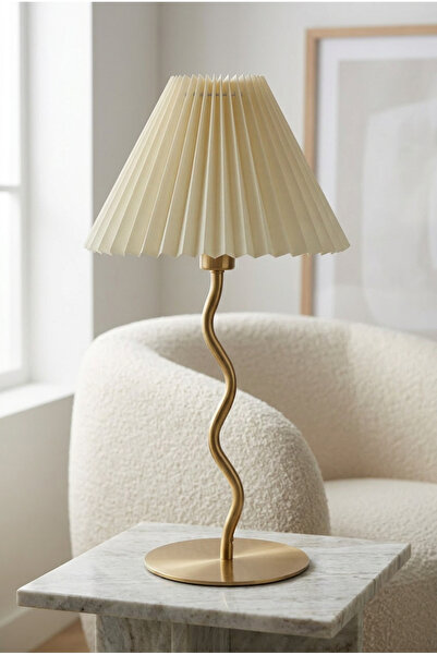 AKSESUAR EVRENİ Telna Modern Gold Decorative Lampshade Pleated Headboard Prem...