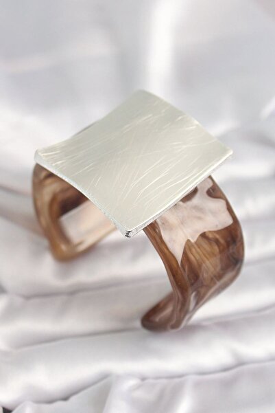 norsary Brown Marble Pattern Acrylic Plastic Silver Square Plate Model Vintag...
