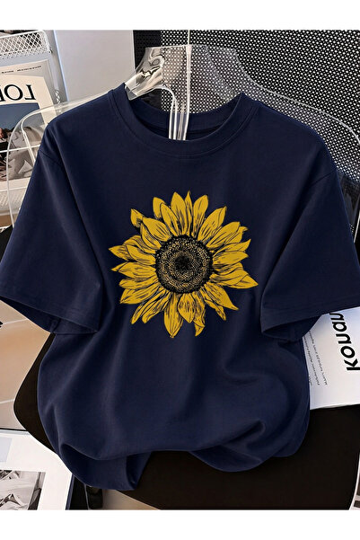 ZAVIXO Sunflower Printed Cotton Crew Neck Short Sleeve T-Shirt